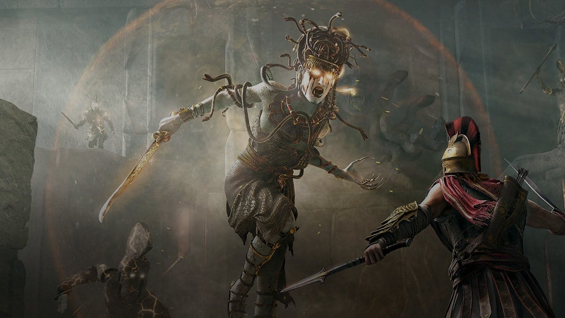 Assassin's Creed Odyssey protagonist Kassandra overlooking ancient Greek landscape