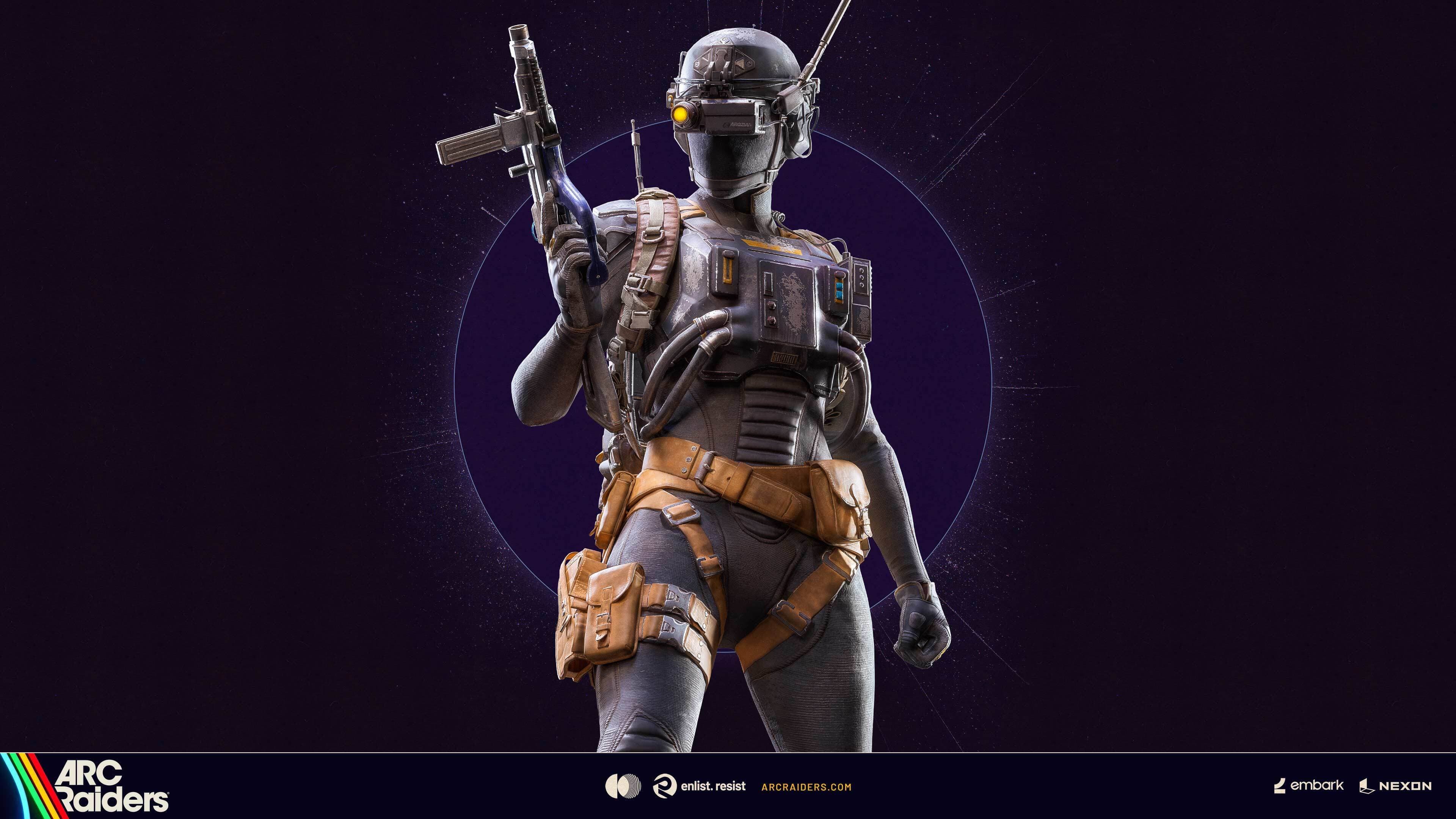 ARC Raiders player character exploring Topside with Nomad traders and ARC technology visible