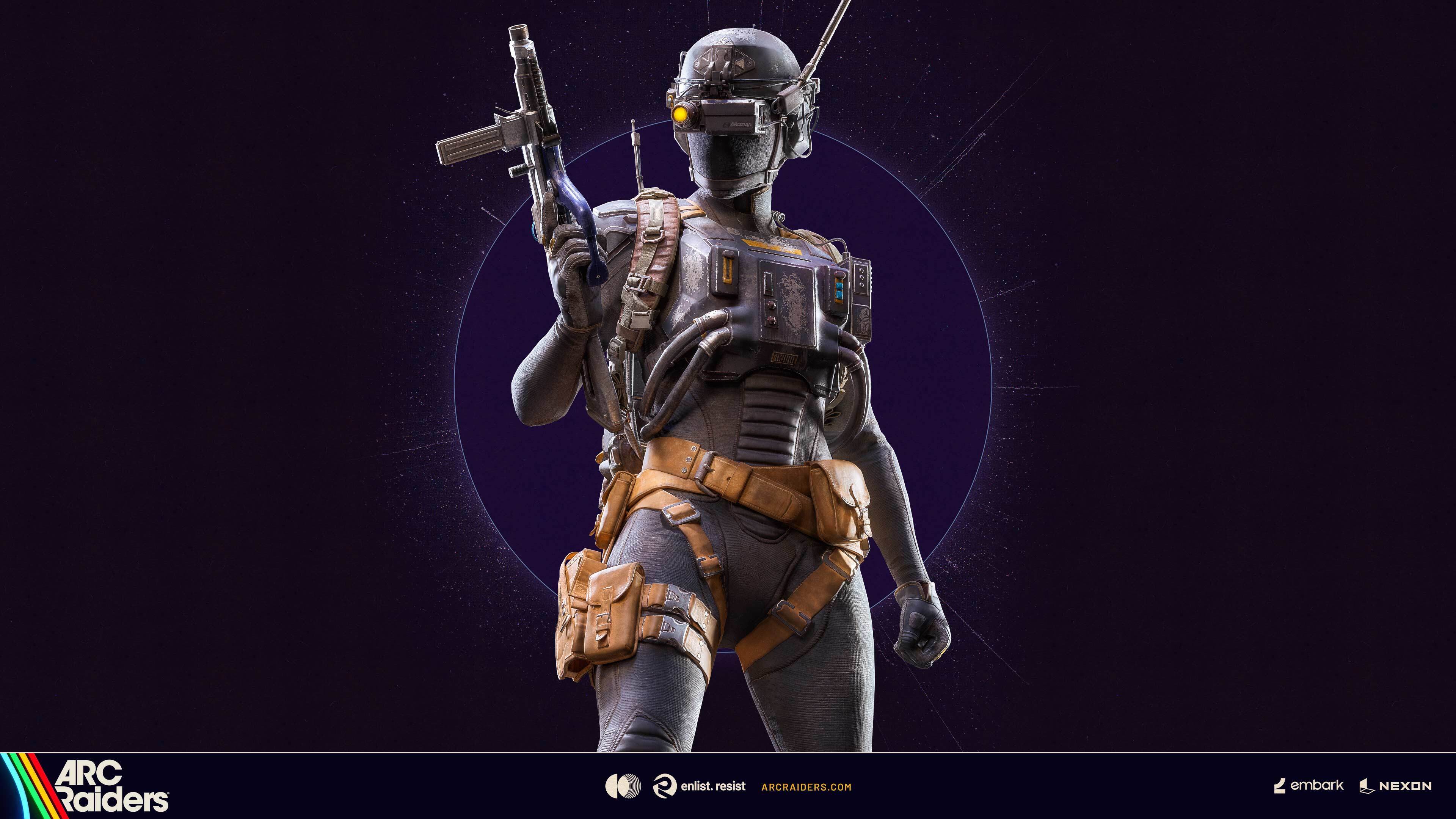 ARC Raiders player character exploring Topside with Nomad traders and ARC technology visible