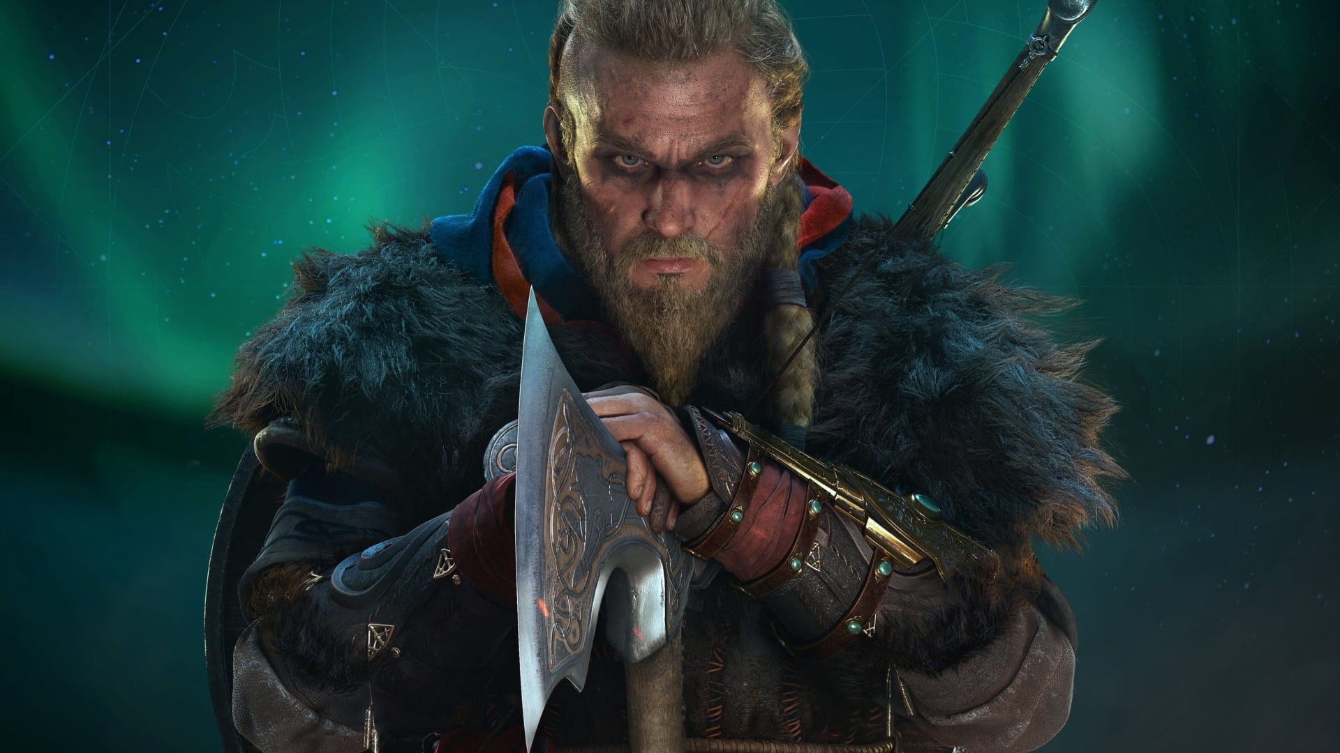 Assassin's Creed Valhalla protagonist Eivor standing in a Viking landscape