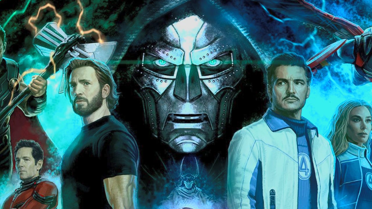Avengers Doomsday concept art showing Doctor Doom surrounded by Marvel heroes