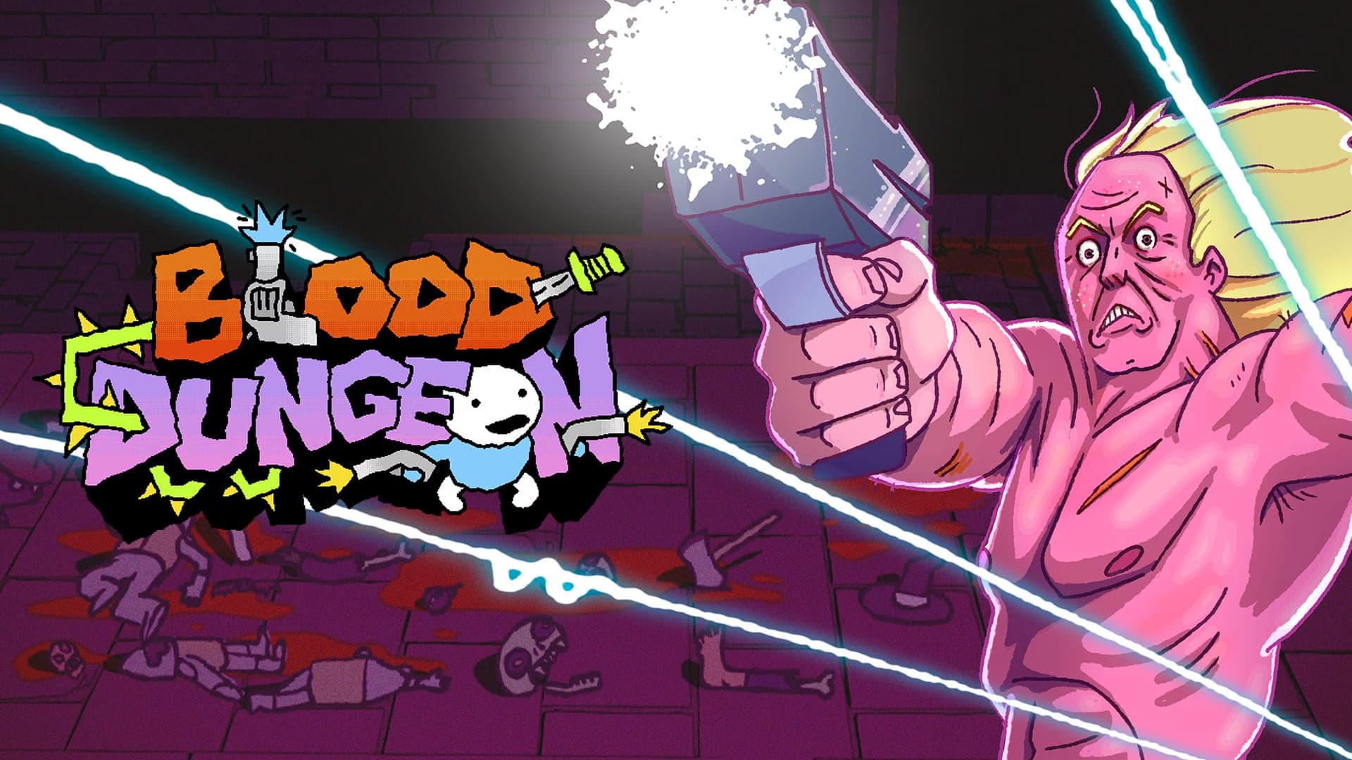 Blood Dungeon pixel art dungeon scene with monsters and a platforming character