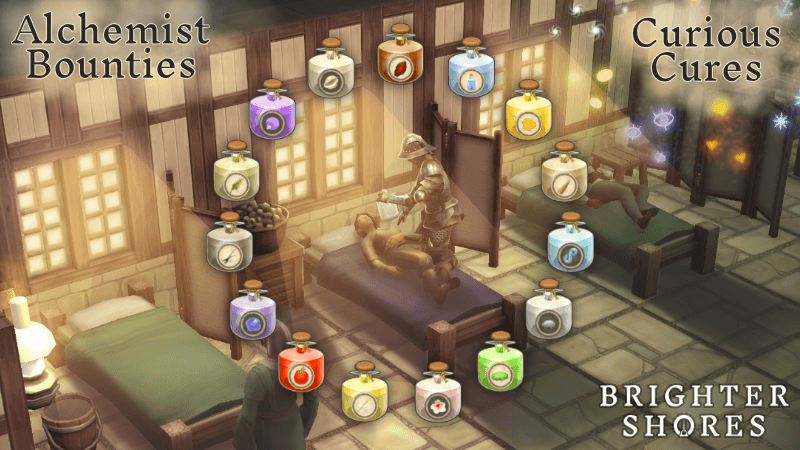 Brighter Shores Alchemist character brewing potions in the Infirmary