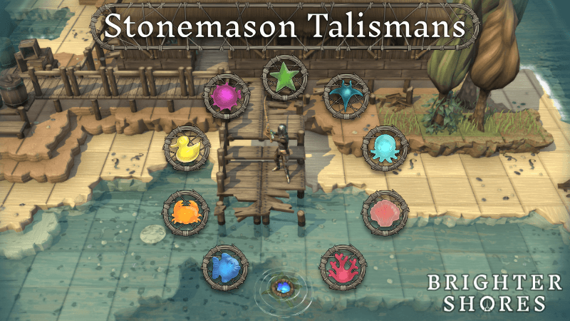 Brighter Shores Stonemason character crafting weapons at anvil