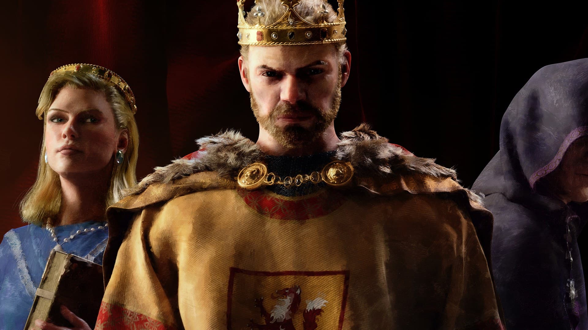 Crusader Kings III landless adventurer leading a band of followers across a medieval landscape