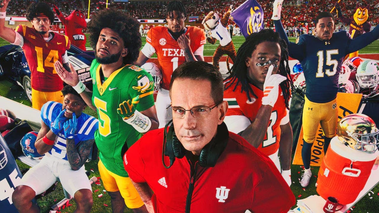EA Sports College Football 27 key art showing college football players on the field