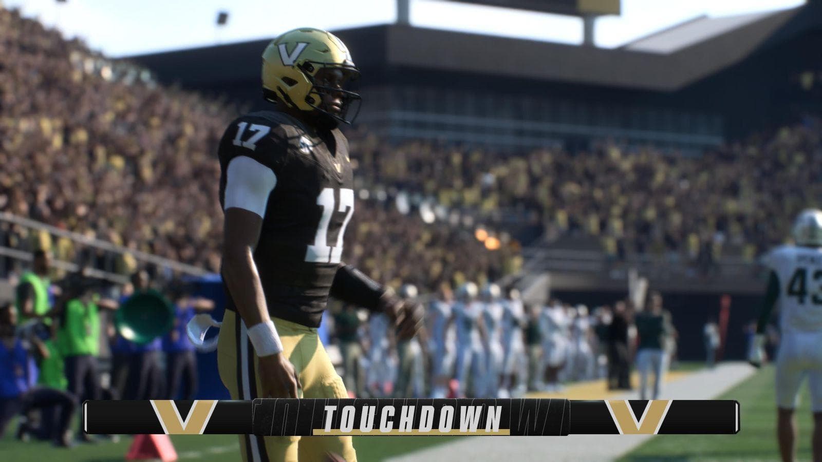 College Football 27 gameplay showing players on the field during a college football match