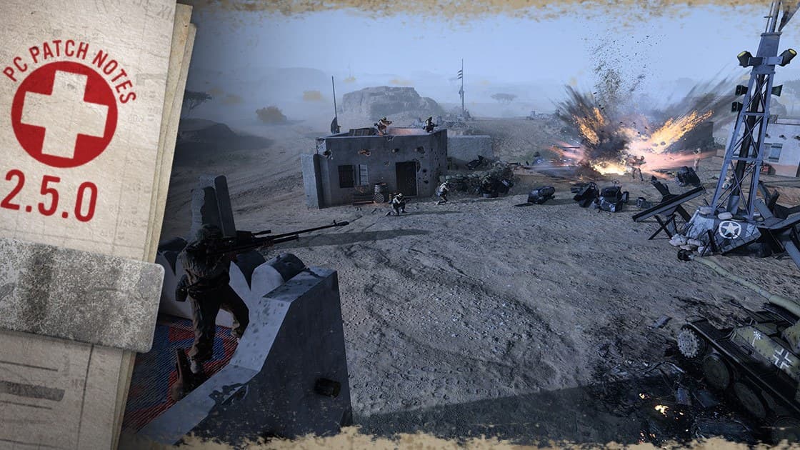 Company of Heroes 3 soldiers in desert combat formation during night raid on British commando map.