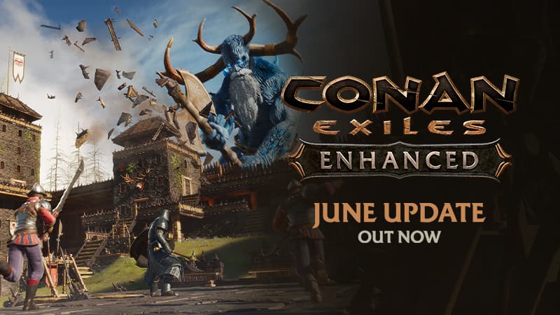 Conan Exiles character standing in a decorated desert base with chest interface visible