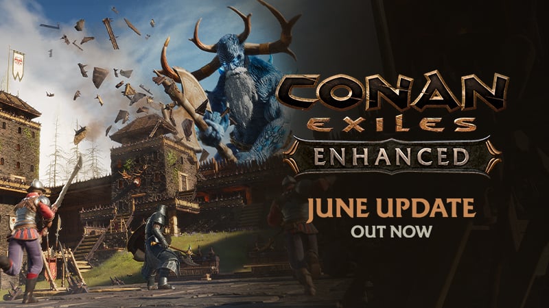 Conan Exiles character standing in a decorated desert base with chest interface visible