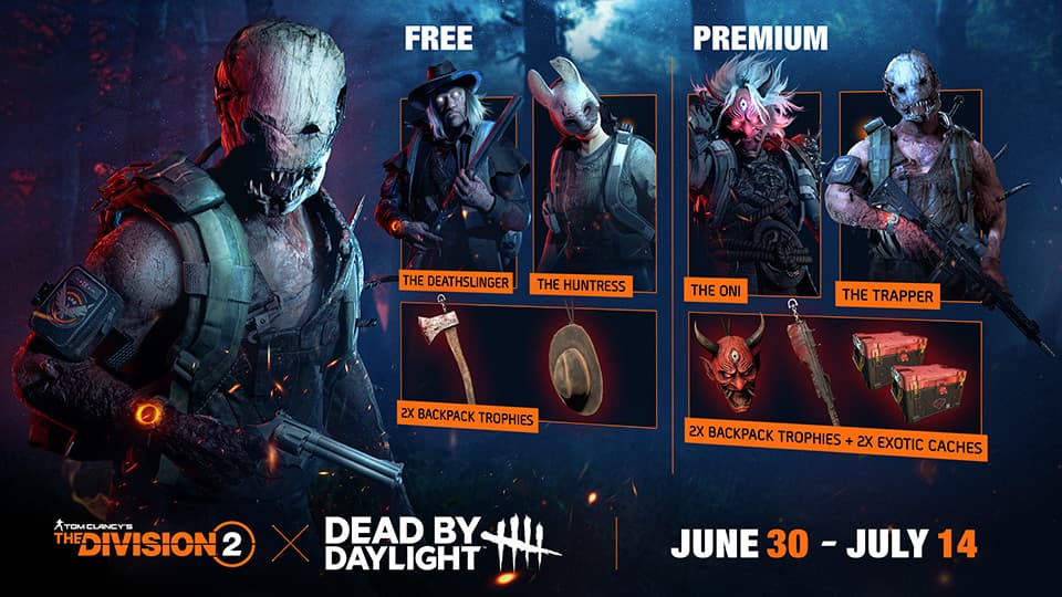 The Division 2 agent in tactical gear with Dead by Daylight killer cosmetics