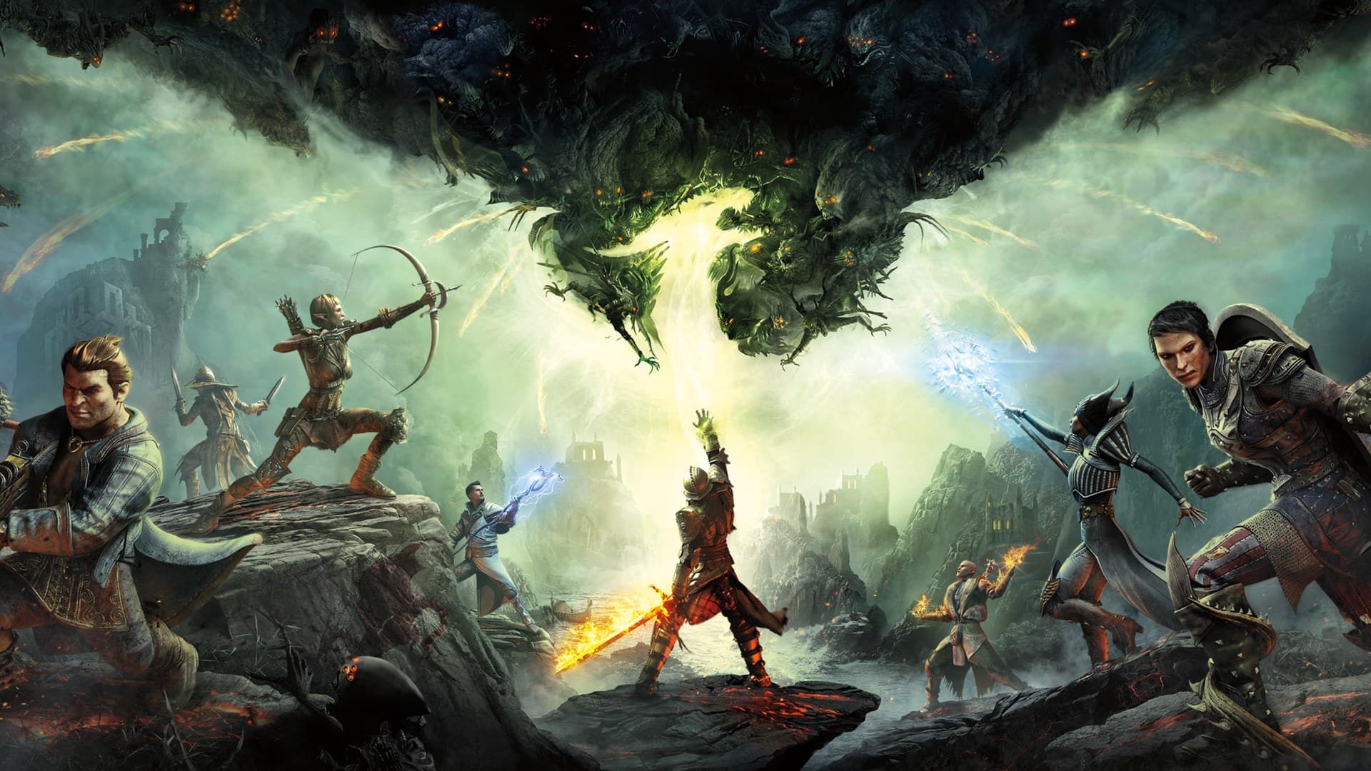 Dragon Age The Veilguard key art featuring the game's protagonist and companions