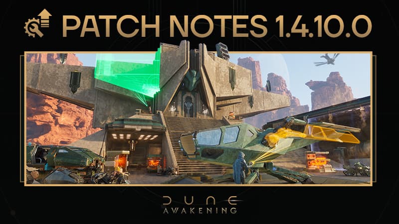 Dune: Awakening desert settlement with sandstone structures and spice harvesting equipment