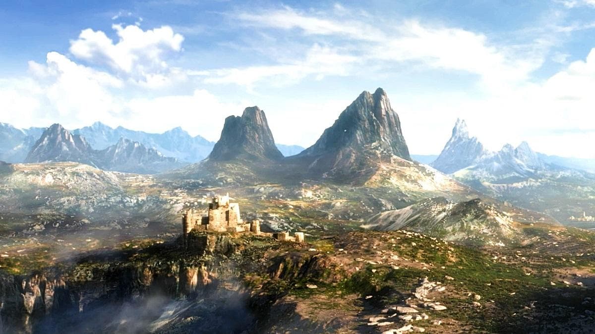 The Elder Scrolls 6 teaser landscape showing mountainous terrain at sunrise