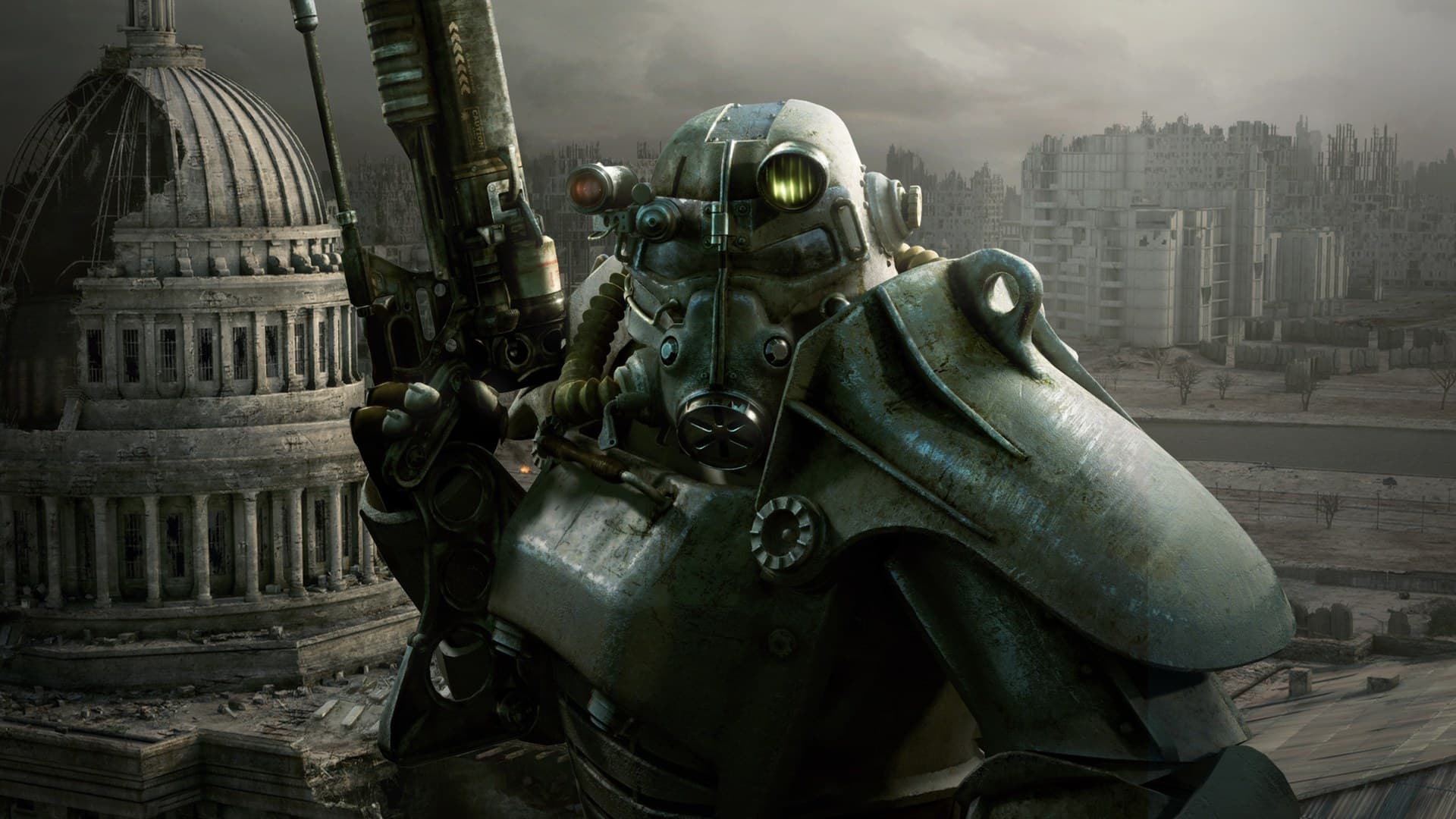 Fallout 3 post-apocalyptic Capital Wasteland landscape with the Lone Wanderer