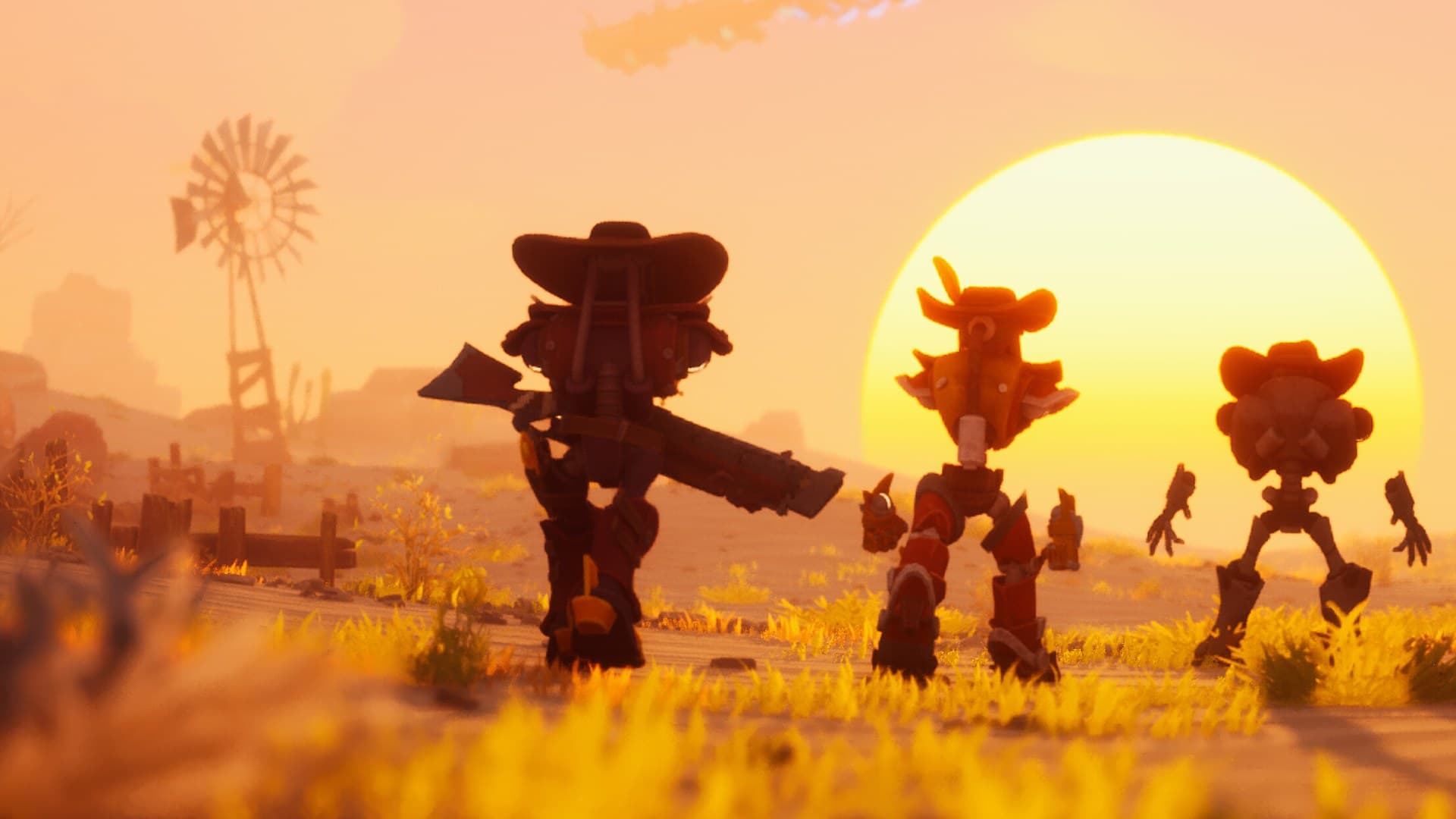Far Far West Early Access key art with revolver and western landscape