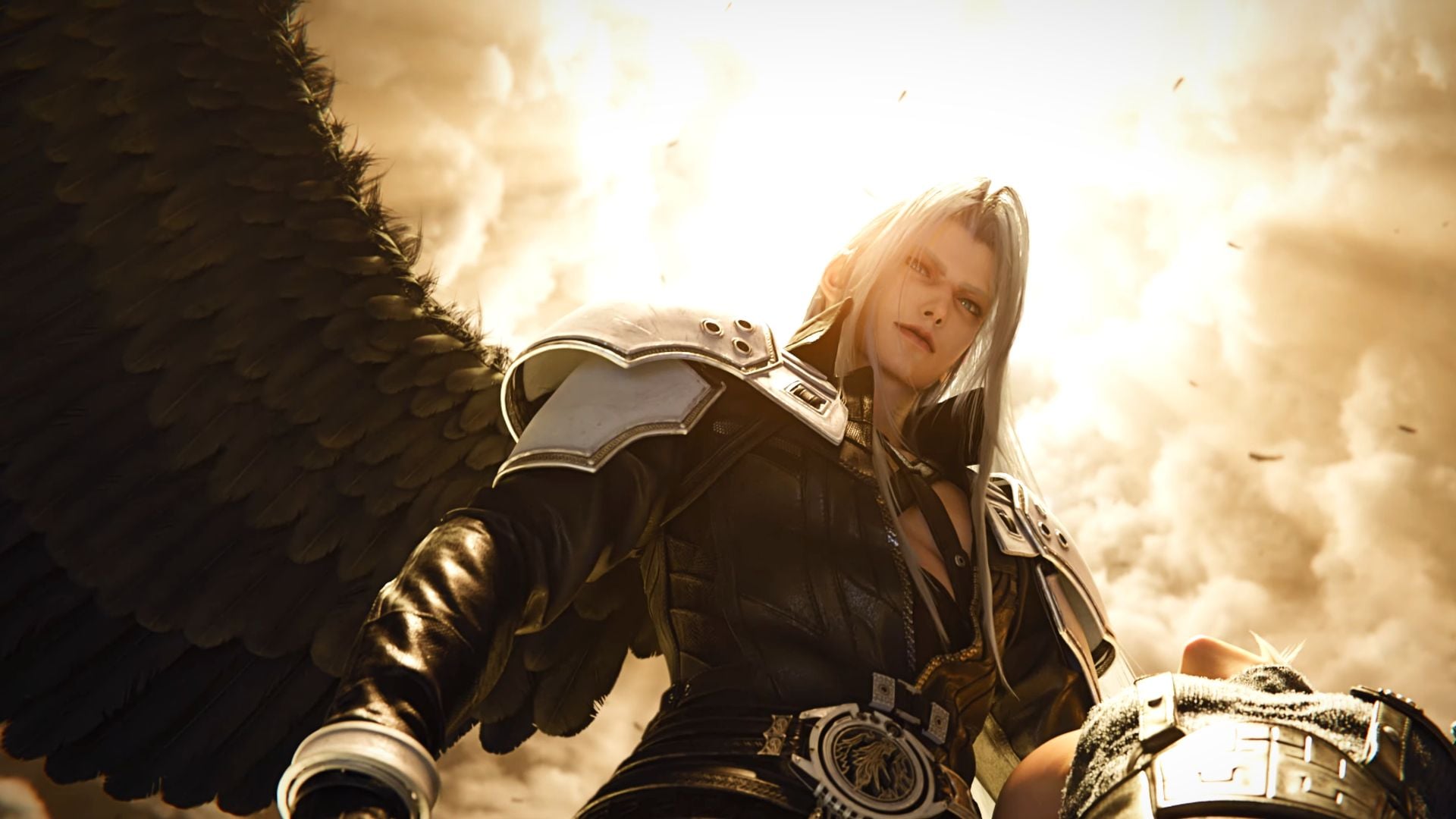 Cloud Strife in Final Fantasy VII Revelation with dramatic lighting and sword drawn