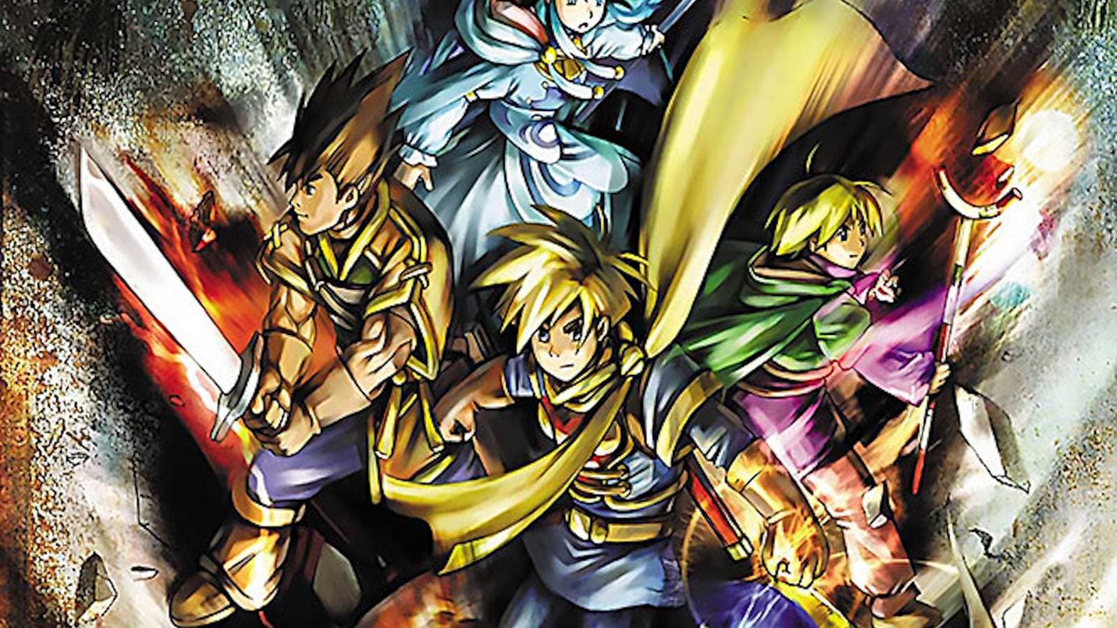 Golden Sun party members in battle on the Game Boy Advance with Djinn summoning effects