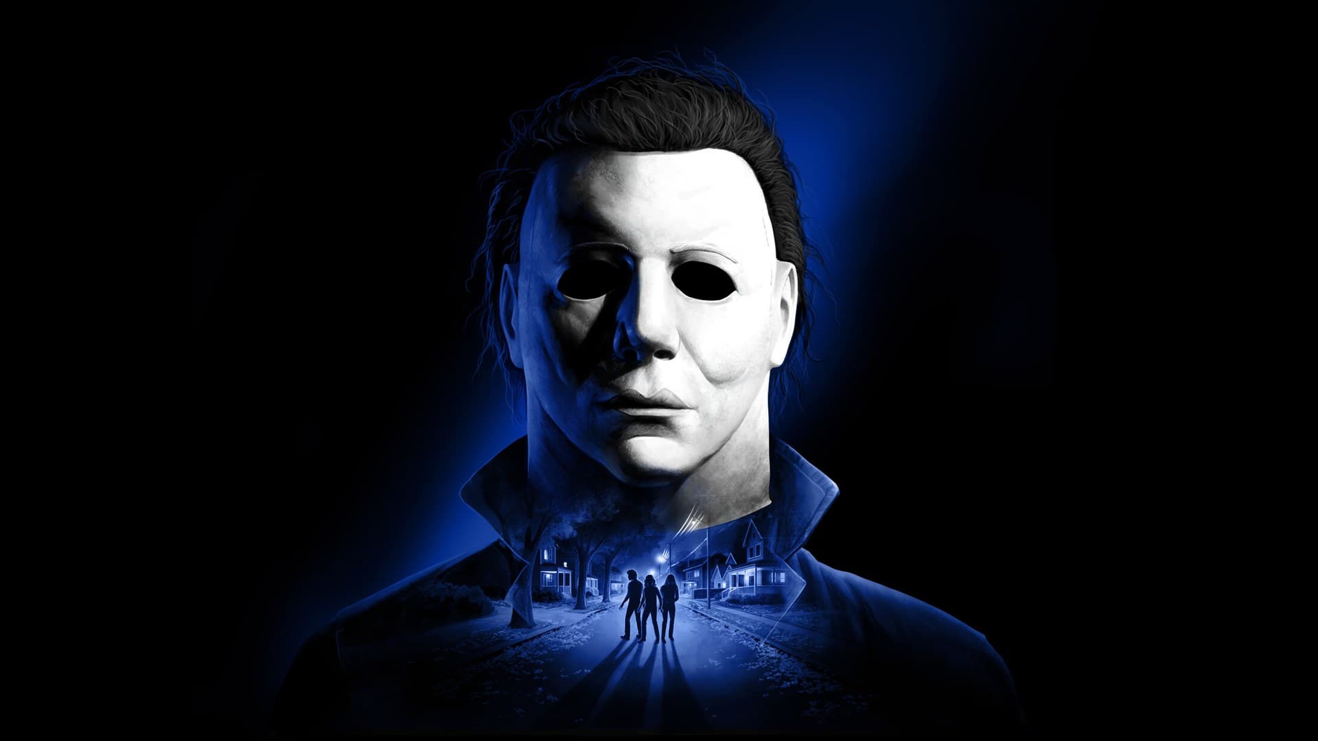 Michael Myers stalking Haddonfield residents in Halloween The Game key art