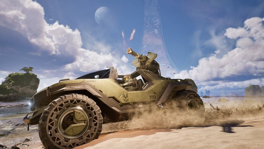 Halo Studios logo with Master Chief helmet from Halo Infinite key art