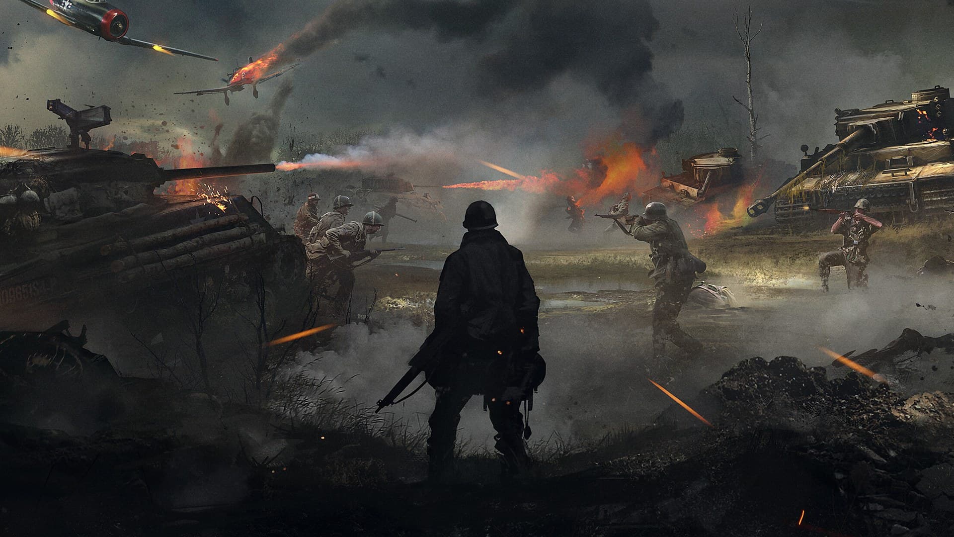 Hell Let Loose soldiers storming Juno Beach during the D-Day Normandy invasion