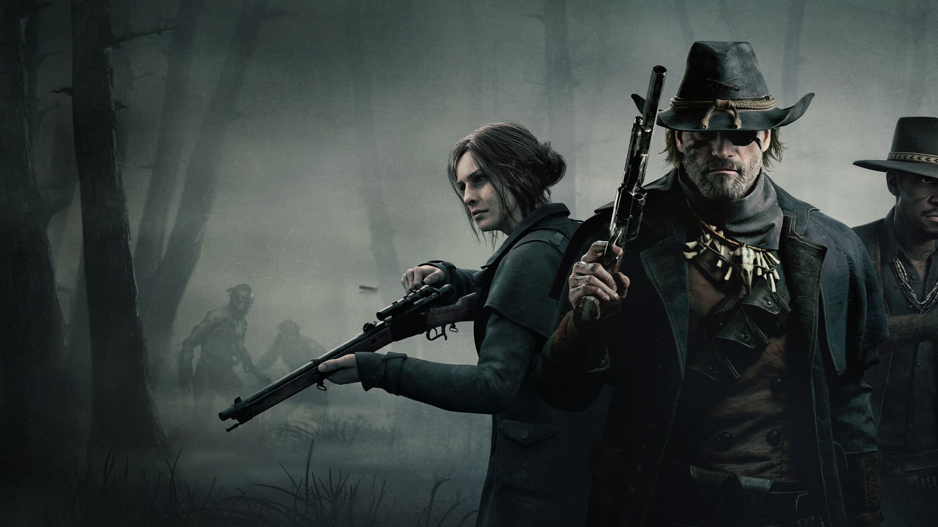 Hunt: Showdown 1896 hunter in misty bayou with rifle and custom ammunition loadout