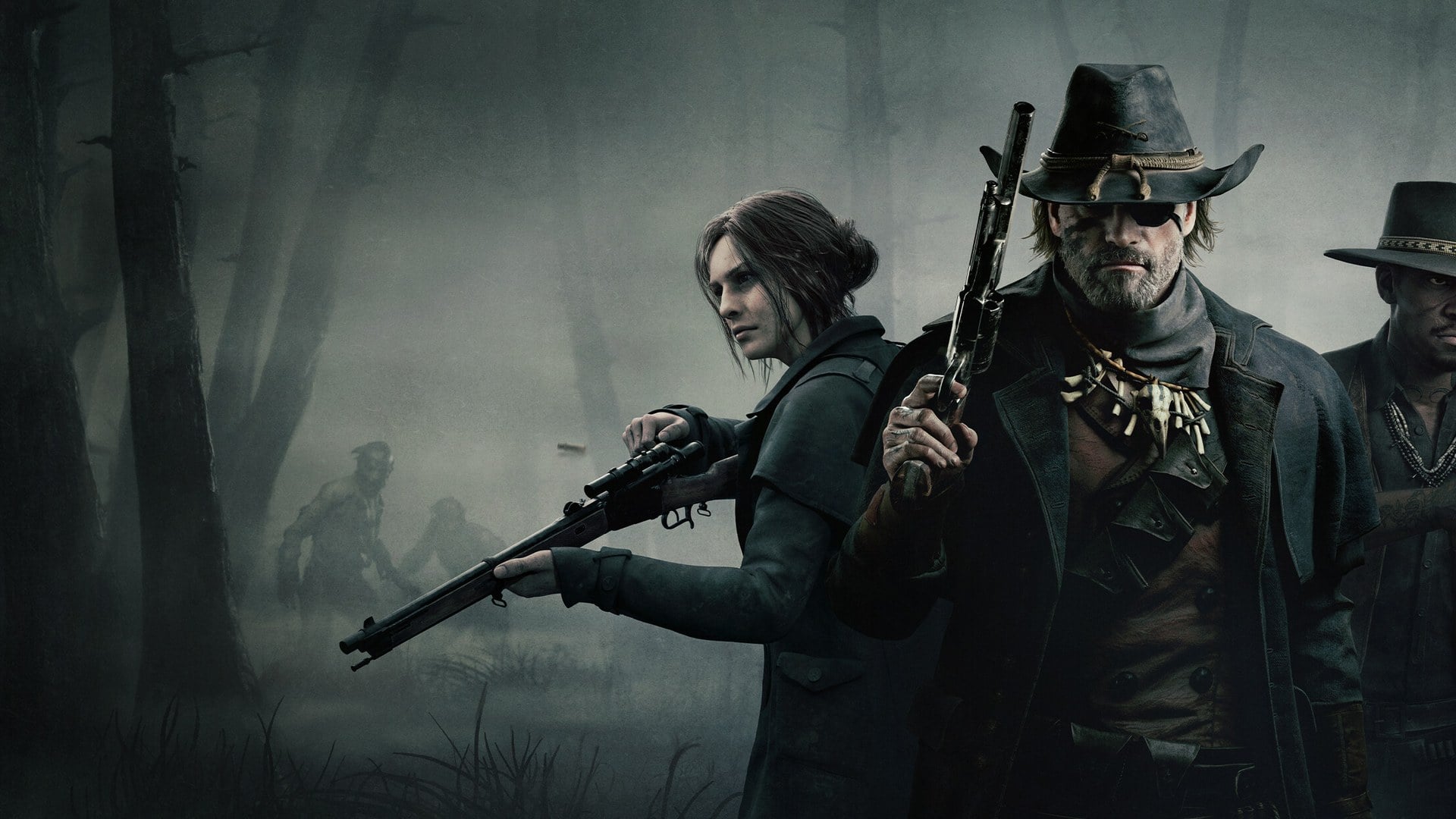 Hunt: Showdown 1896 hunter in misty bayou with rifle and custom ammunition loadout