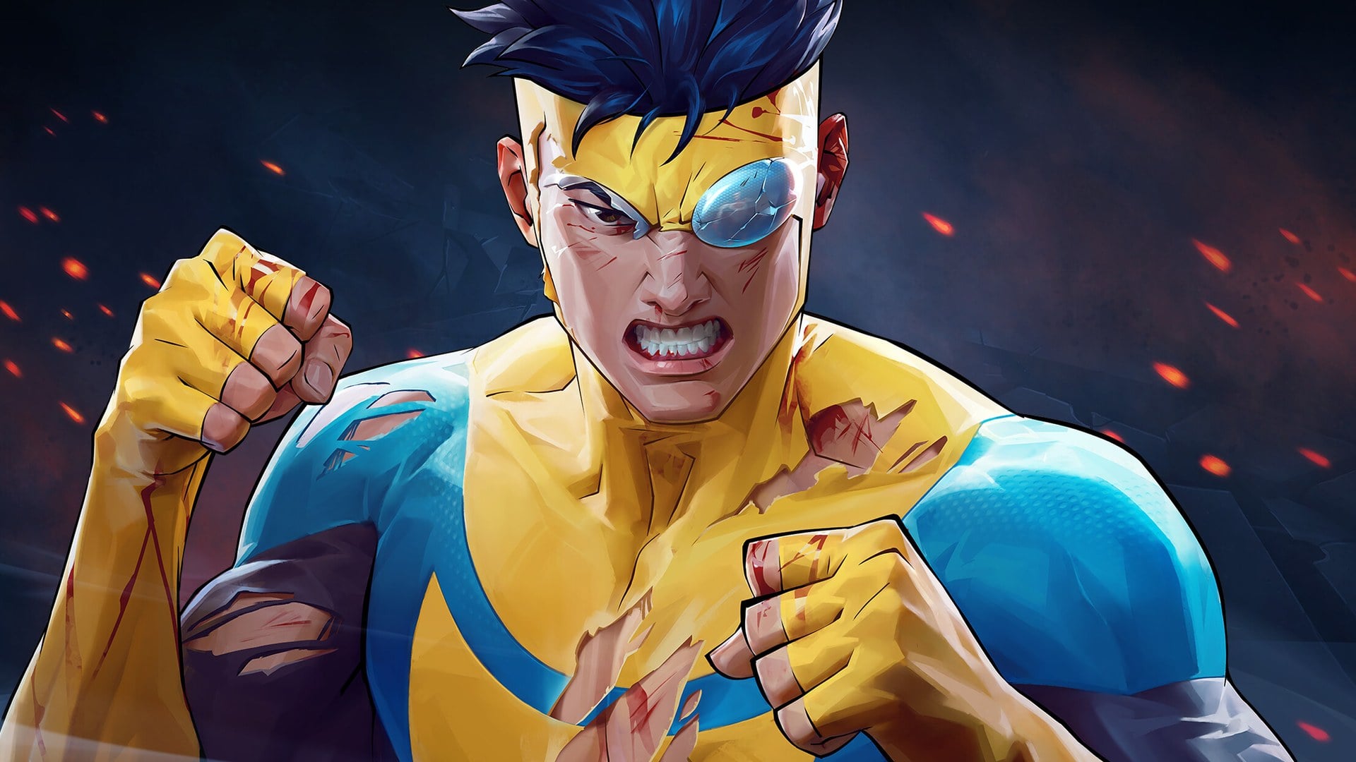 Invincible VS fighting game characters in combat with blood and gore effects