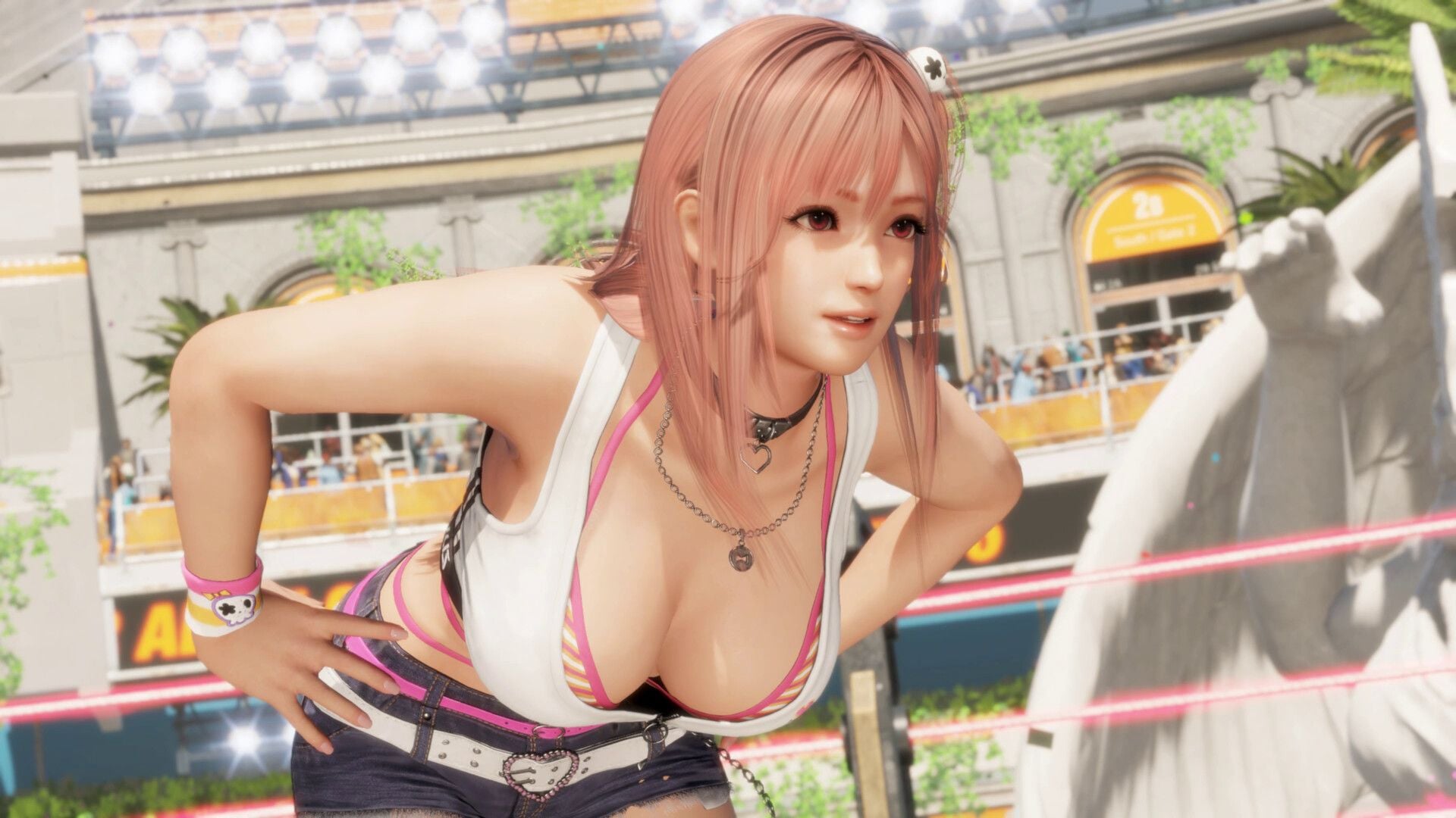 Dead or Alive 6 Last Round fighters in a combat stance on stage