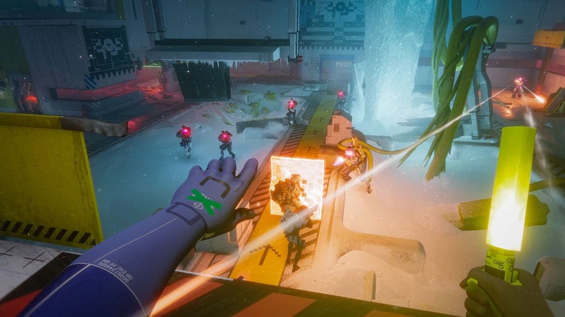 Marathon Cryo Archive environment with a Runner exploring dark vaults