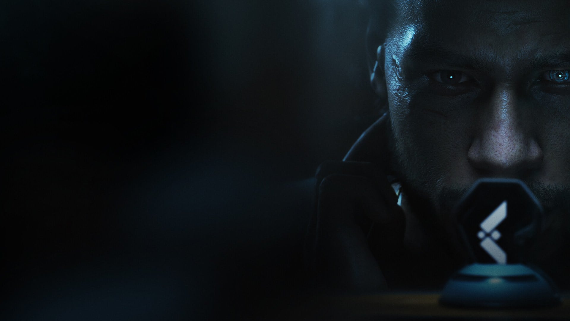 MindsEye key art showing the game's protagonist in a dark sci-fi setting