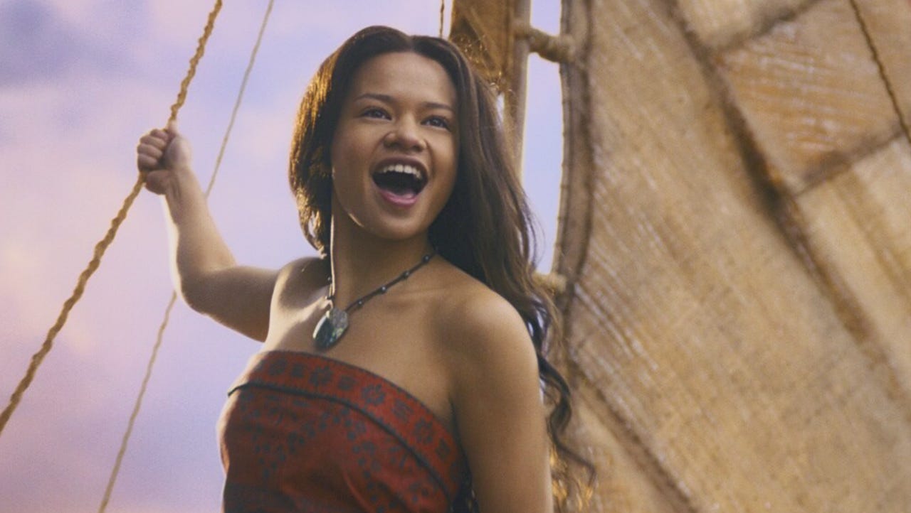 Catherine Laga'aia as Moana and Dwayne Johnson as Maui in Disney's live-action Moana