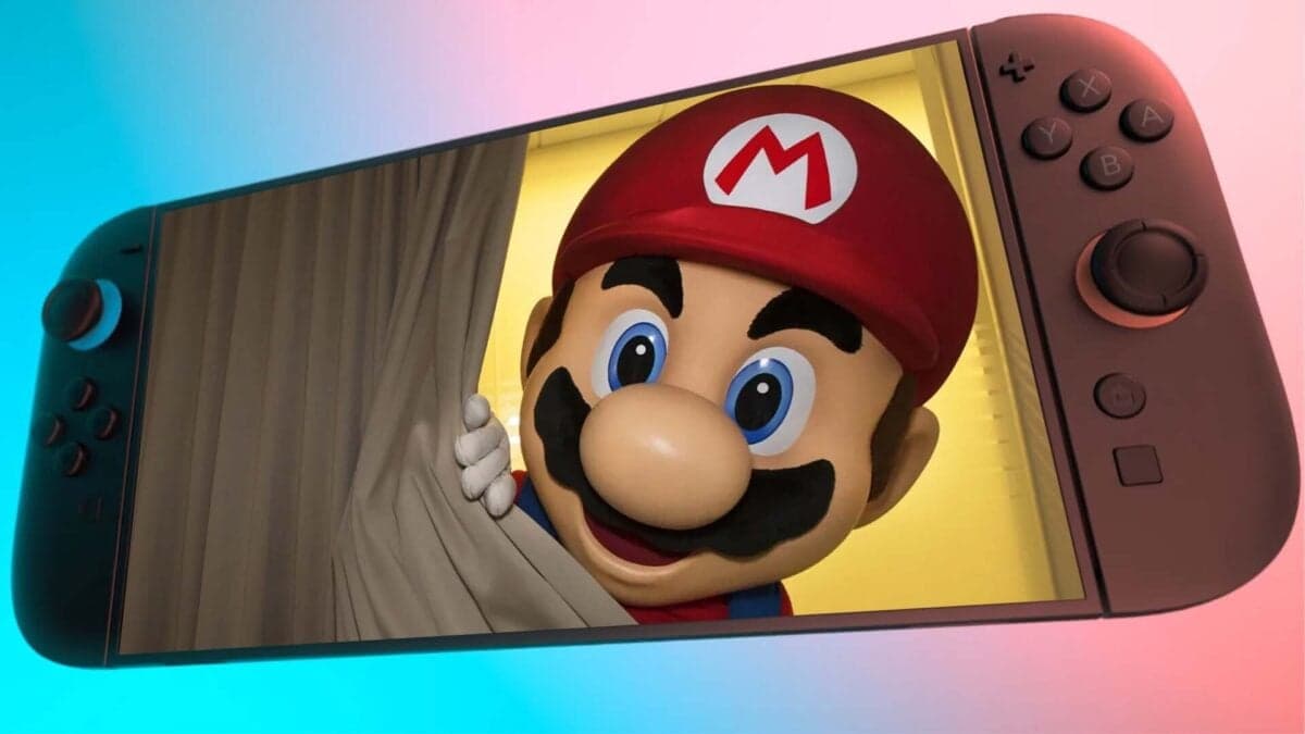 Nintendo Direct logo on a Switch 2 console promotional background
