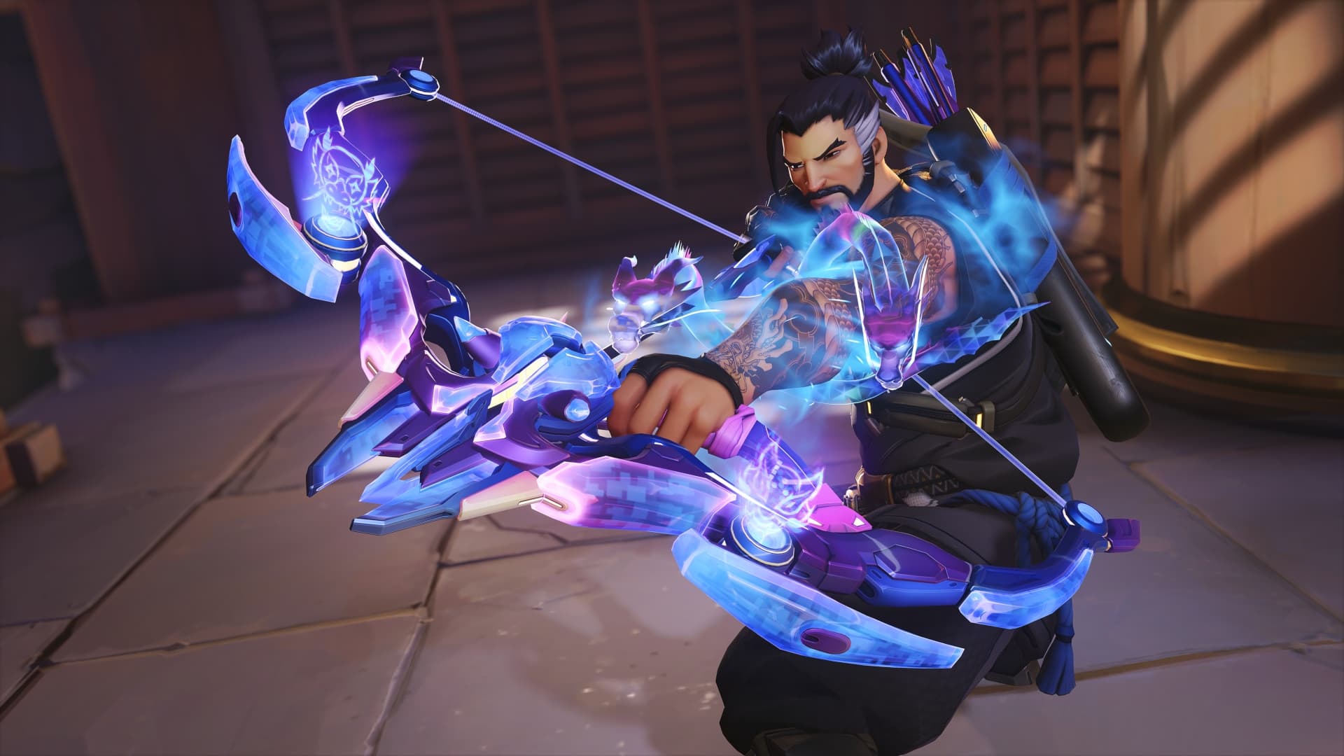 Neon Junction's glittering Tokyo streets with mecha statues and kabuki theatre in Overwatch