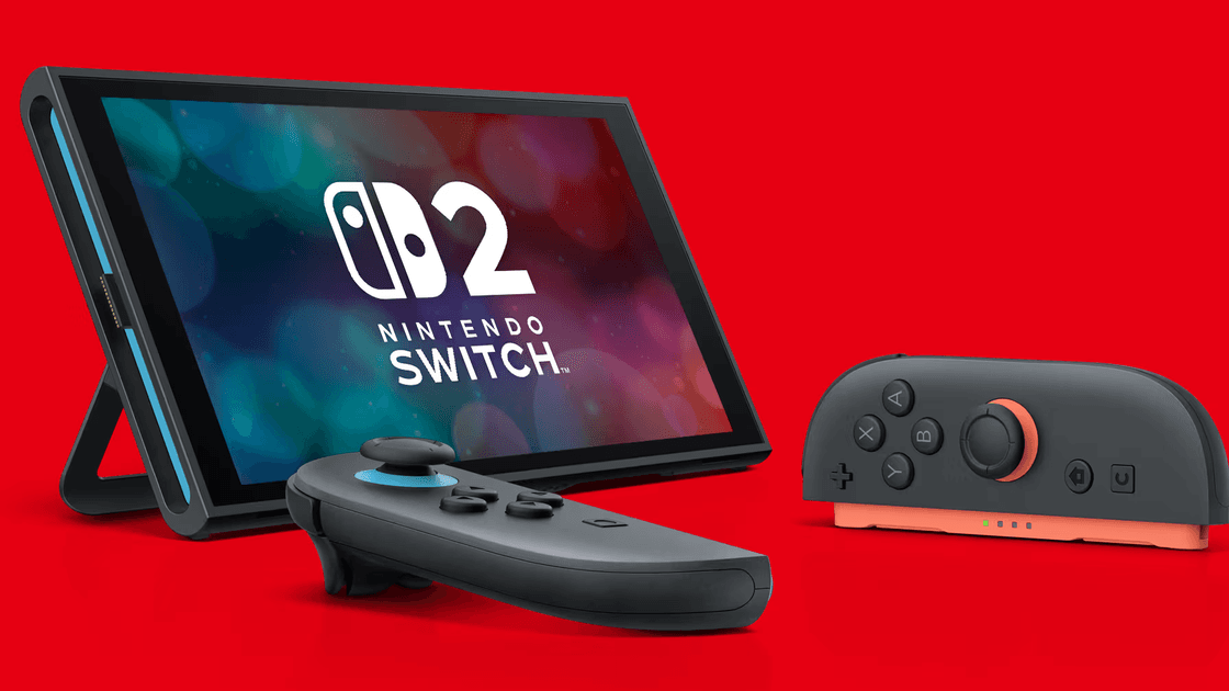 Nintendo Switch console with Joy-Con controllers attached in handheld mode