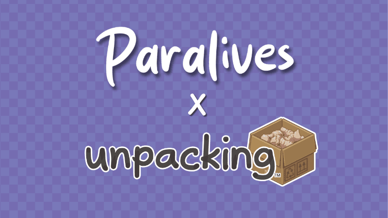 Paralives characters in a colorful home interior with Unpacking game elements visible on a computer screen