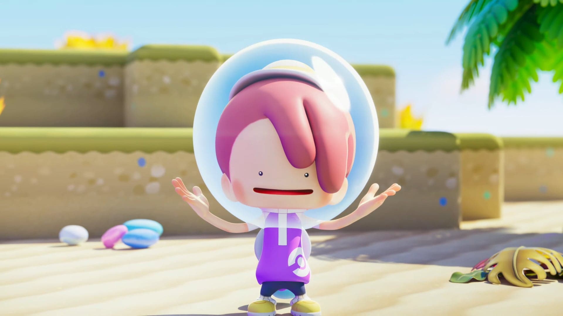Pokémon Pokopia underwater scene with Ditto exploring Bubbly Basin's ocean floor
