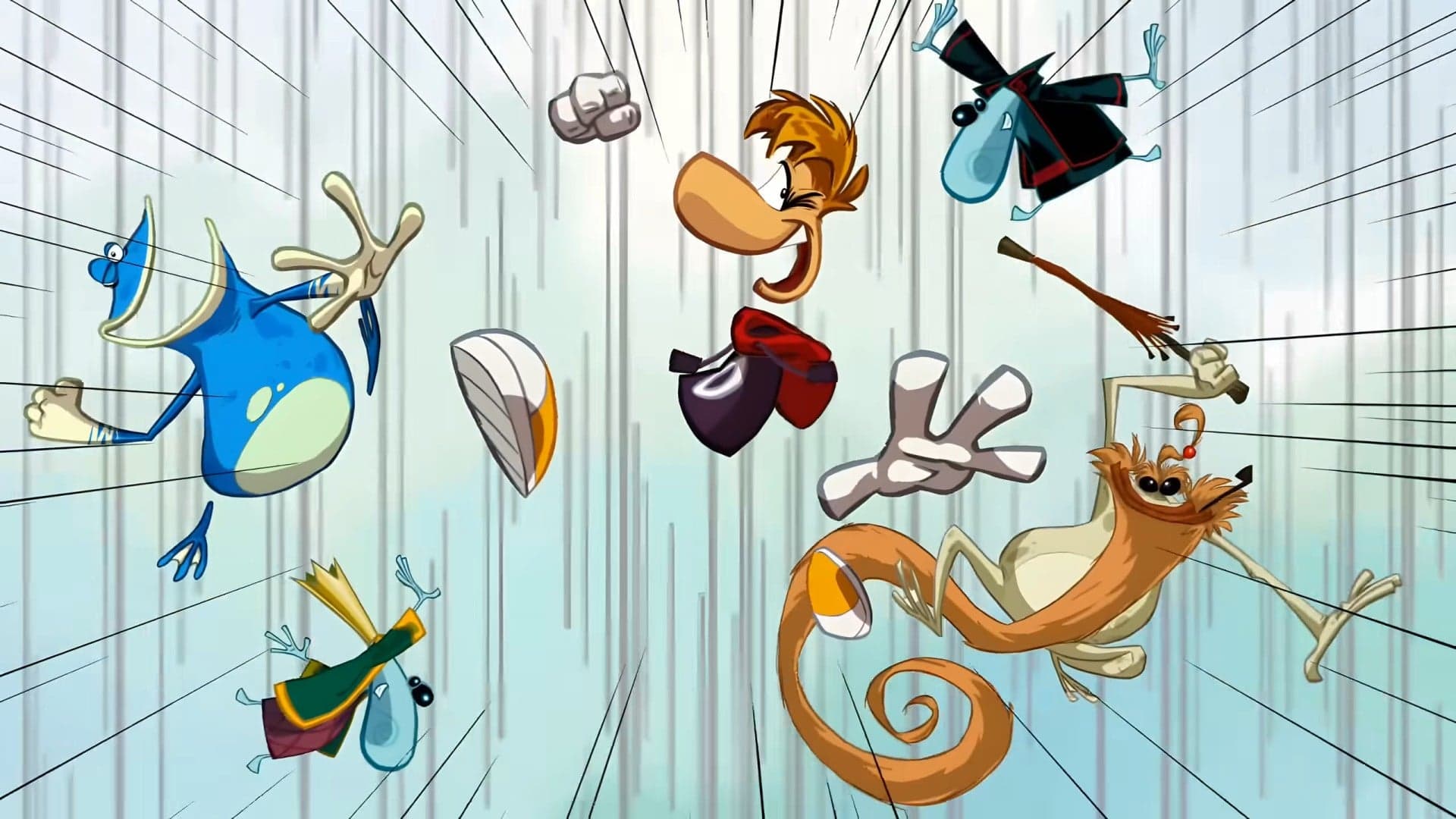 Rayman Origins Enhanced Edition gameplay showing Rayman running through a colourful 4K environment