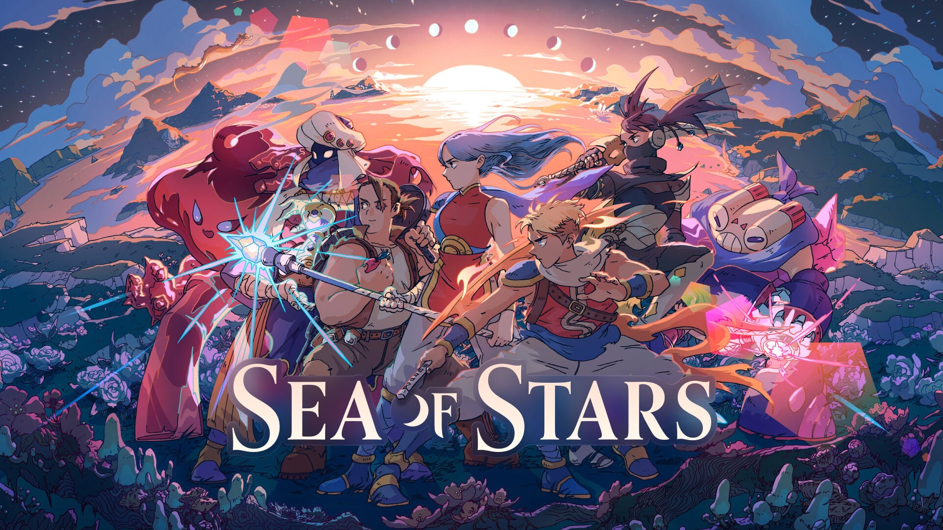 Sea of Stars Sunset Edition key art featuring the full party in sunset colors