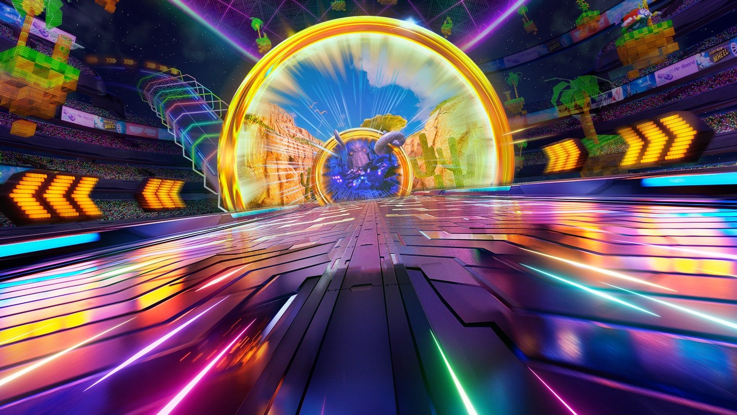 Classic Sonic racing in Sonic Racing CrossWorlds alongside Sega guest characters