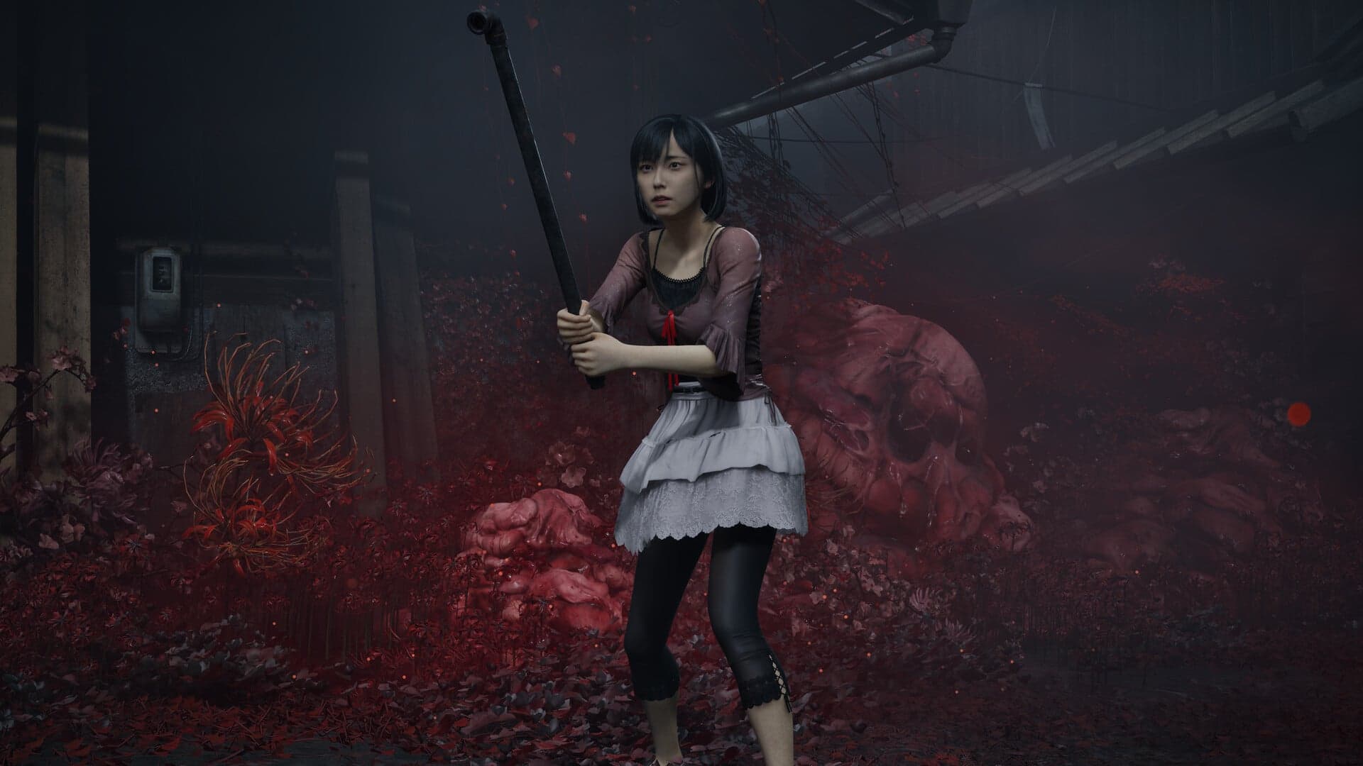 Hinako Shimizu wearing the Mio Amakura costume in Silent Hill f gameplay