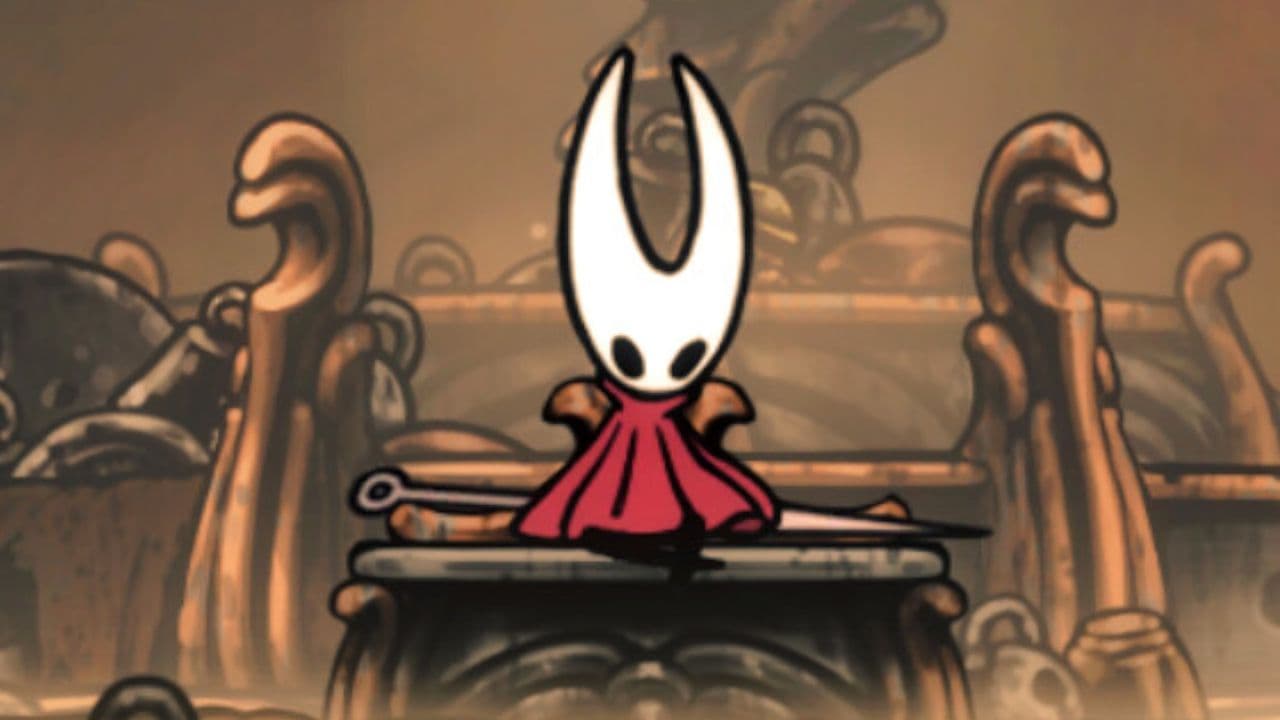 Hollow Knight Silksong protagonist Hornet leaping through the world of Pharloom