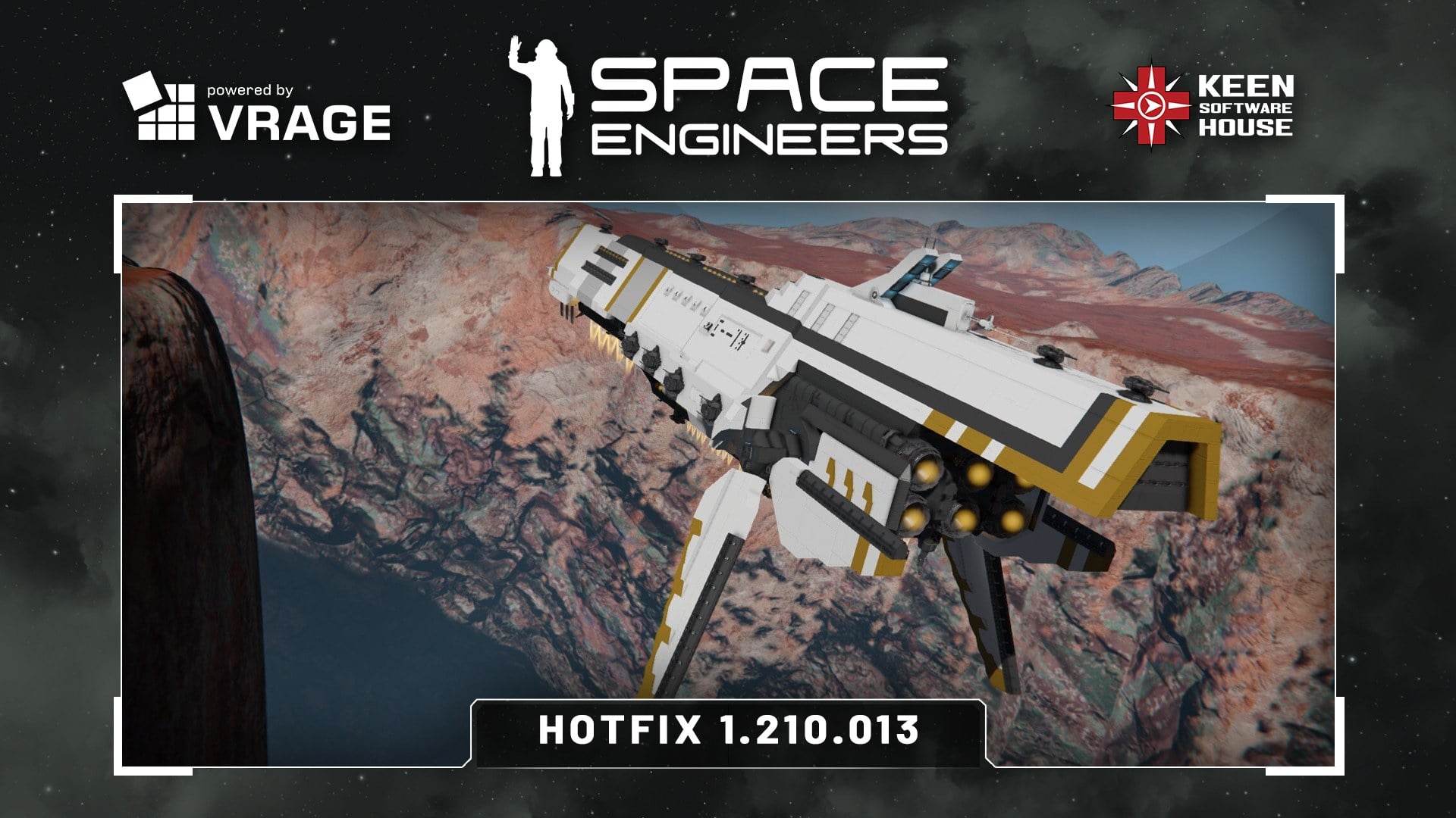 Space Engineers spacecraft with Jump drive engaged, showing grid assembly and sorter blocks in operation.