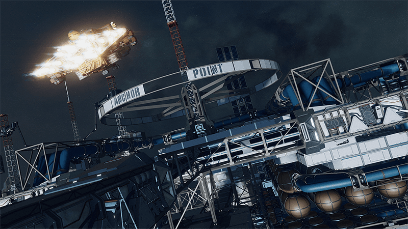 Starfield spacecraft flying above alien planet with Terran Armada DLC content
