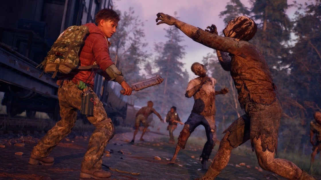 State of Decay 3 gameplay screenshot showing zombie combat in a ruined settlement