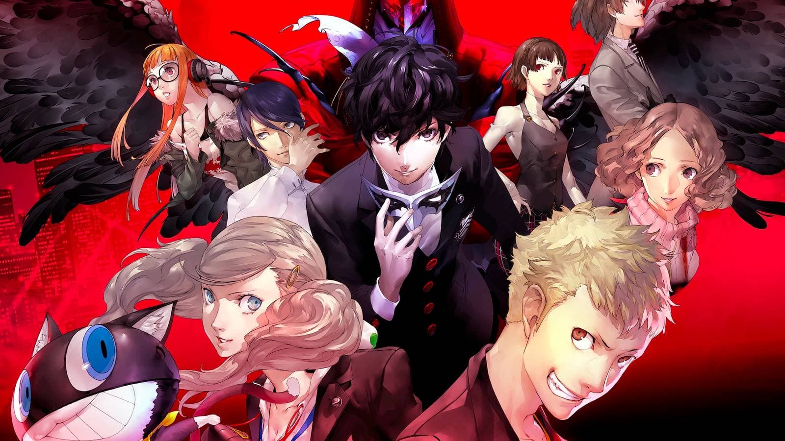 Persona 5 Royal Phantom Thieves key art with stylized red and black aesthetic