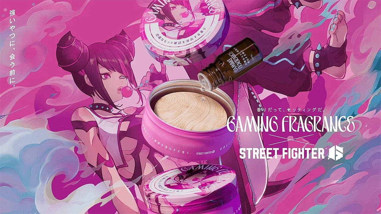Street Fighter 6 Gaming Fragrance collaboration artwork featuring Juri, Ed, and Ingrid