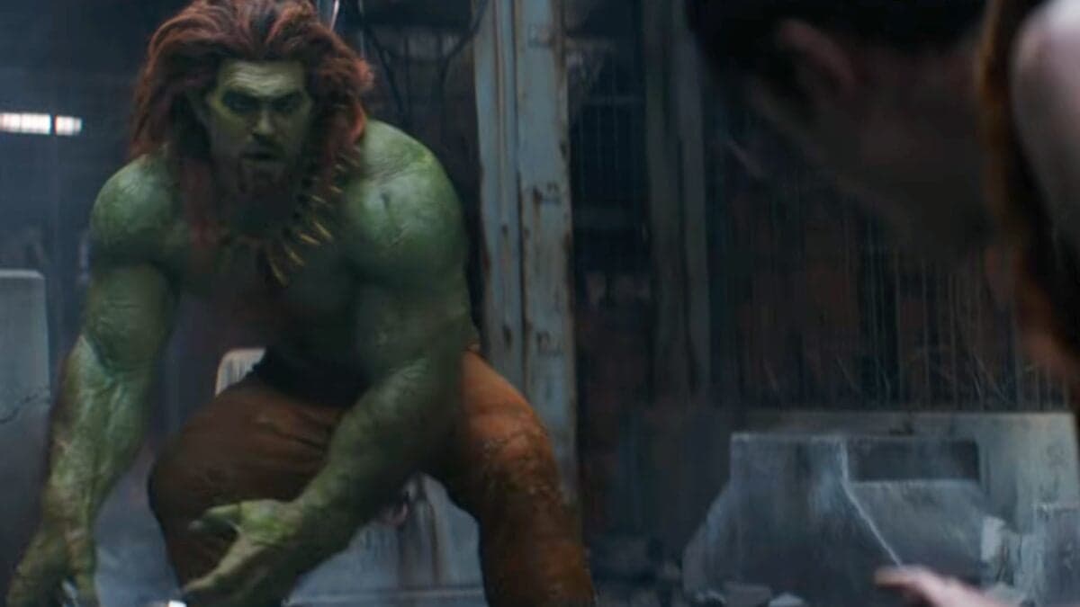 Jason Momoa as CGI Blanka fighting Ryu in the live-action Street Fighter movie