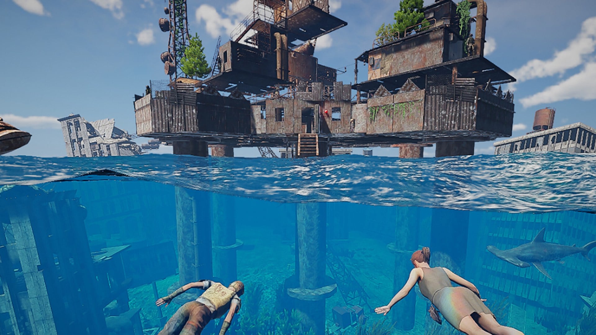 Sunkenland naval combat ship battle with mounted weapons on ocean
