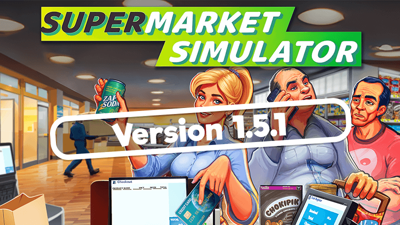 Supermarket Simulator store interior with checkout counters and product shelves